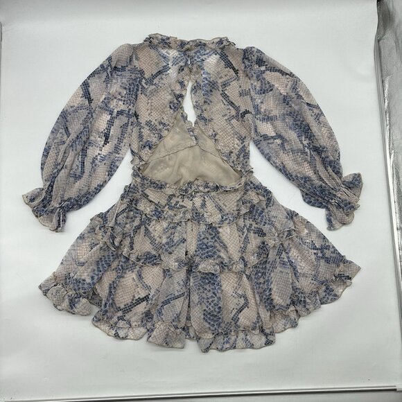 Olivaceous Jules Size Small Snake Print Cut-Out Back Ruffle V-neck Mini Dress - Picture 8 of 12